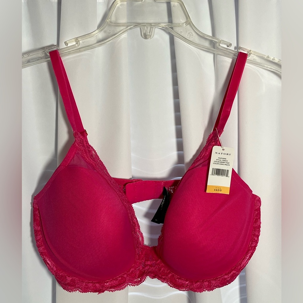 NWT NATORI Feathers Plunge Bra in Berry Fizz Sz 36 DD